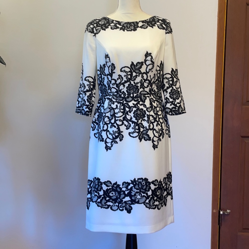 Adrianna Papell dress, white with black flowers, size US 8